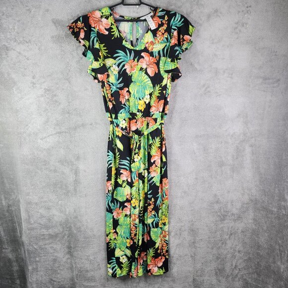 Women's Signature Collection Floral Print Jumpsuit Ruffle Sleeve Size M - Picture 2 of 14